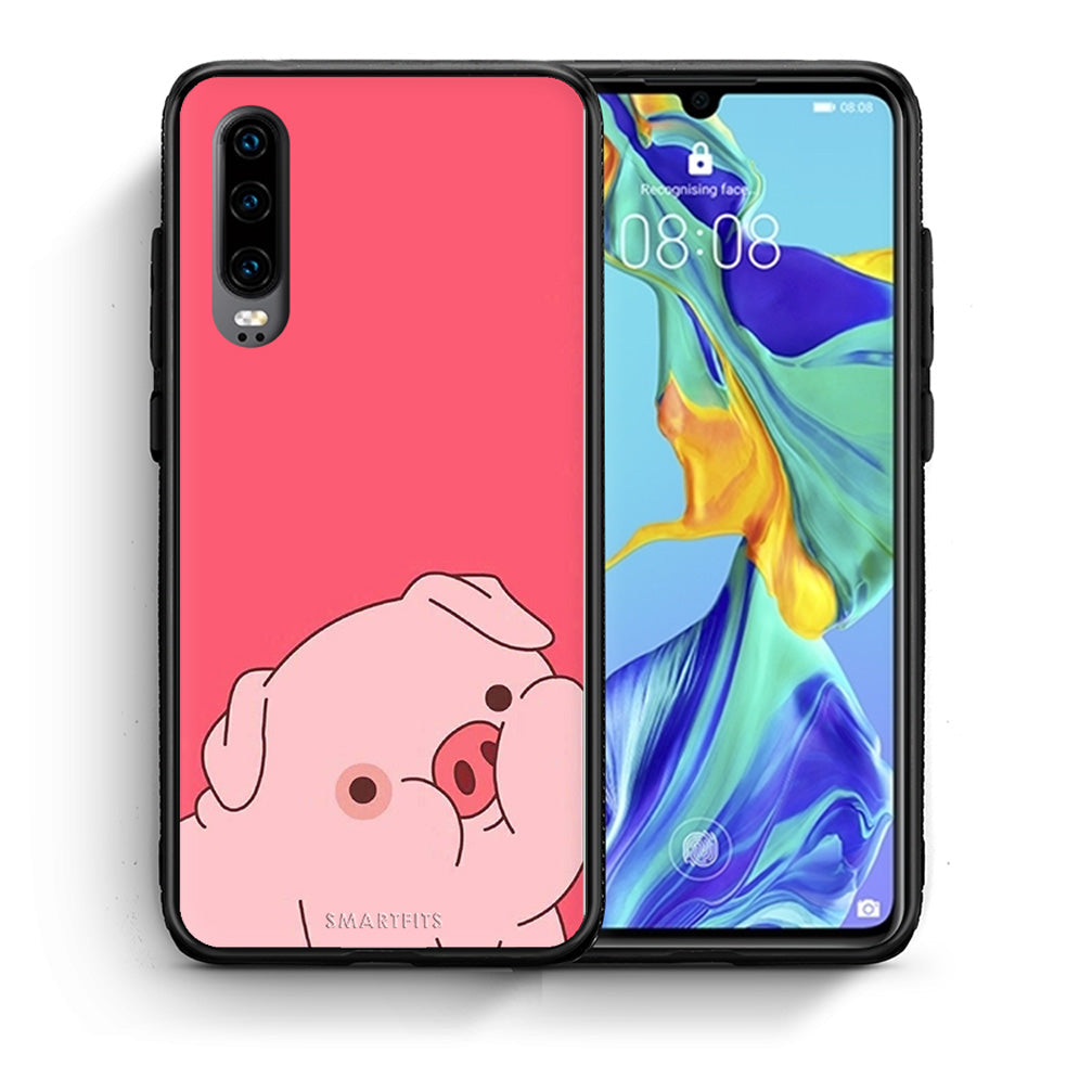 Θήκη Αγίου Βαλεντίνου Huawei P30 Pig Love 1 από τη Smartfits με σχέδιο στο πίσω μέρος και μαύρο περίβλημα | Huawei P30 Pig Love 1 case with colorful back and black bezels
