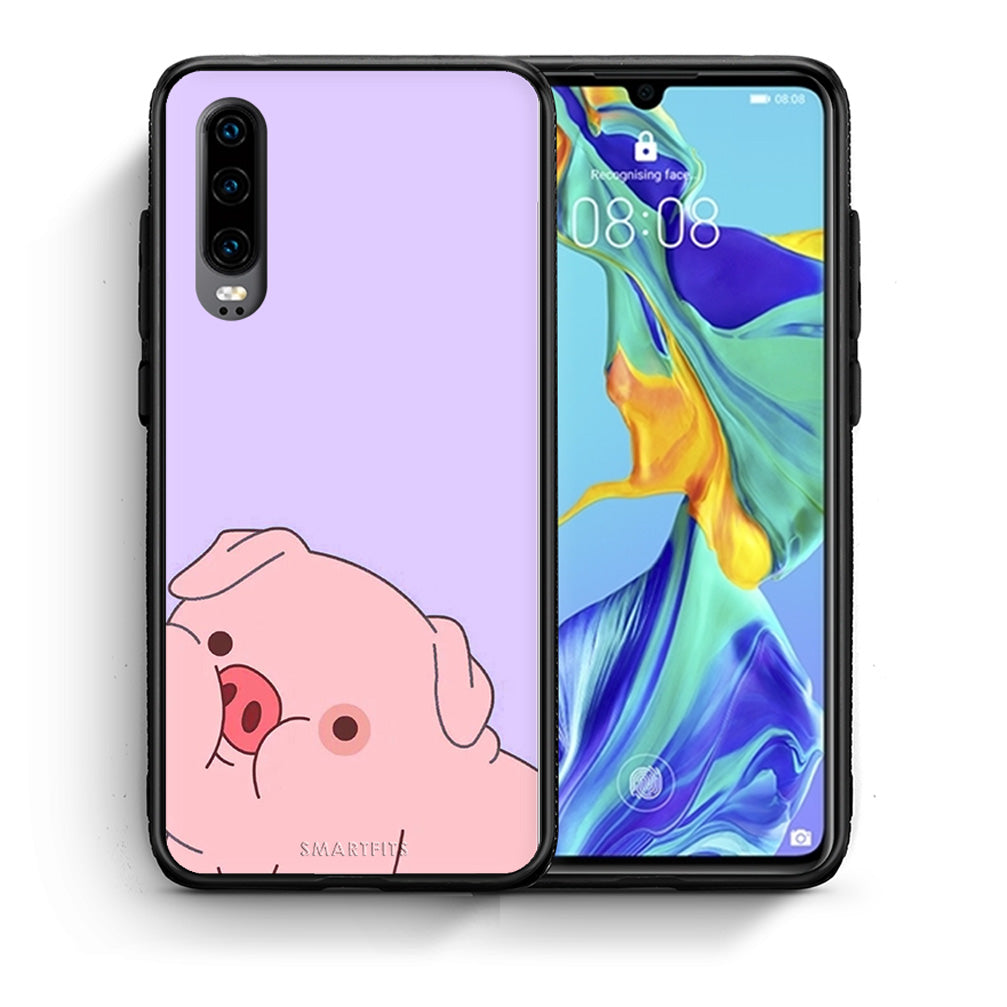 Θήκη Αγίου Βαλεντίνου Huawei P30 Pig Love 2 από τη Smartfits με σχέδιο στο πίσω μέρος και μαύρο περίβλημα | Huawei P30 Pig Love 2 case with colorful back and black bezels