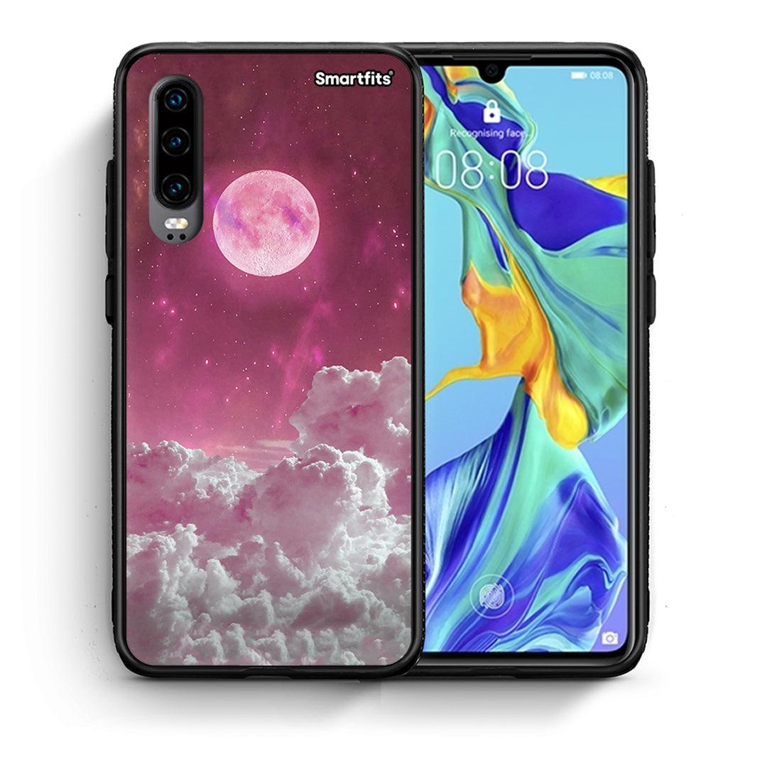 Θήκη Huawei P30 Pink Moon από τη Smartfits με σχέδιο στο πίσω μέρος και μαύρο περίβλημα | Huawei P30 Pink Moon case with colorful back and black bezels