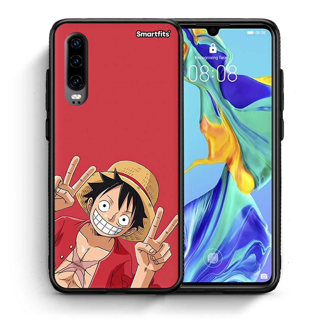 Θήκη Huawei P30 Pirate Luffy από τη Smartfits με σχέδιο στο πίσω μέρος και μαύρο περίβλημα | Huawei P30 Pirate Luffy case with colorful back and black bezels