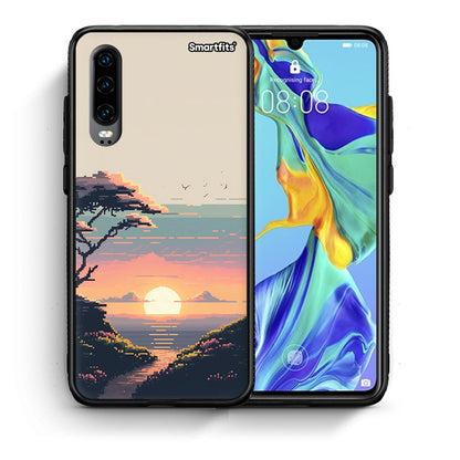 Θήκη Huawei P30 Pixel Sunset από τη Smartfits με σχέδιο στο πίσω μέρος και μαύρο περίβλημα | Huawei P30 Pixel Sunset case with colorful back and black bezels