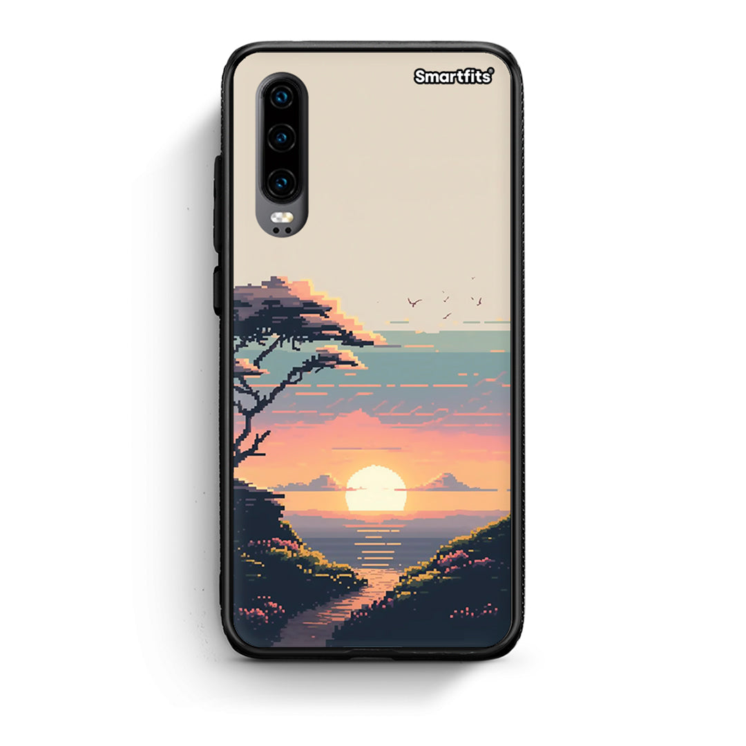 Huawei P30 Pixel Sunset Θήκη από τη Smartfits με σχέδιο στο πίσω μέρος και μαύρο περίβλημα | Smartphone case with colorful back and black bezels by Smartfits