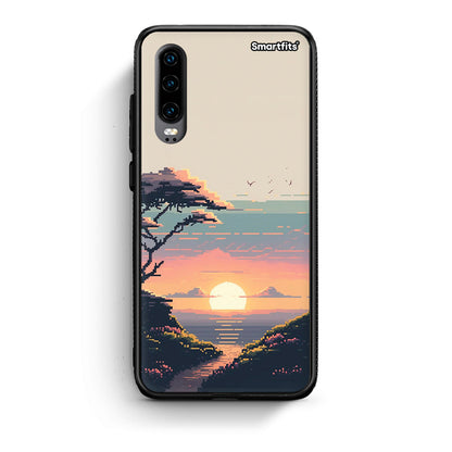 Huawei P30 Pixel Sunset Θήκη από τη Smartfits με σχέδιο στο πίσω μέρος και μαύρο περίβλημα | Smartphone case with colorful back and black bezels by Smartfits