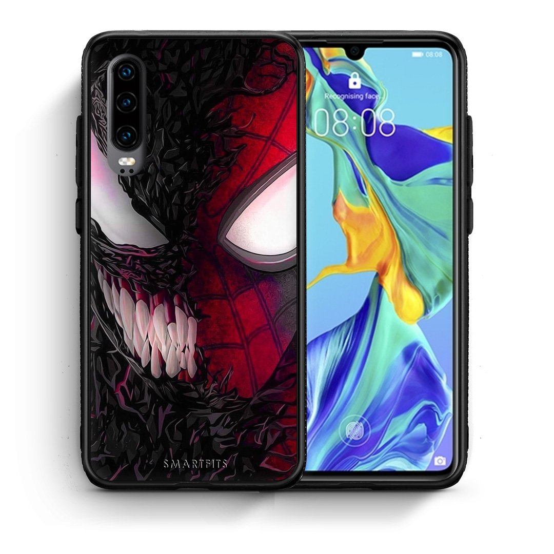 Θήκη Huawei P30 SpiderVenom PopArt από τη Smartfits με σχέδιο στο πίσω μέρος και μαύρο περίβλημα | Huawei P30 SpiderVenom PopArt case with colorful back and black bezels