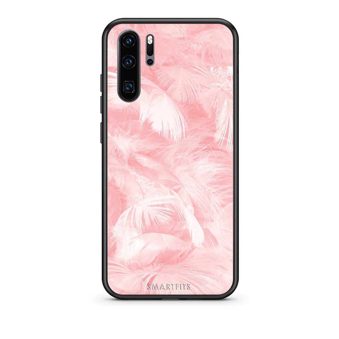 33 - Huawei P30 Pro  Pink Feather Boho case, cover, bumper