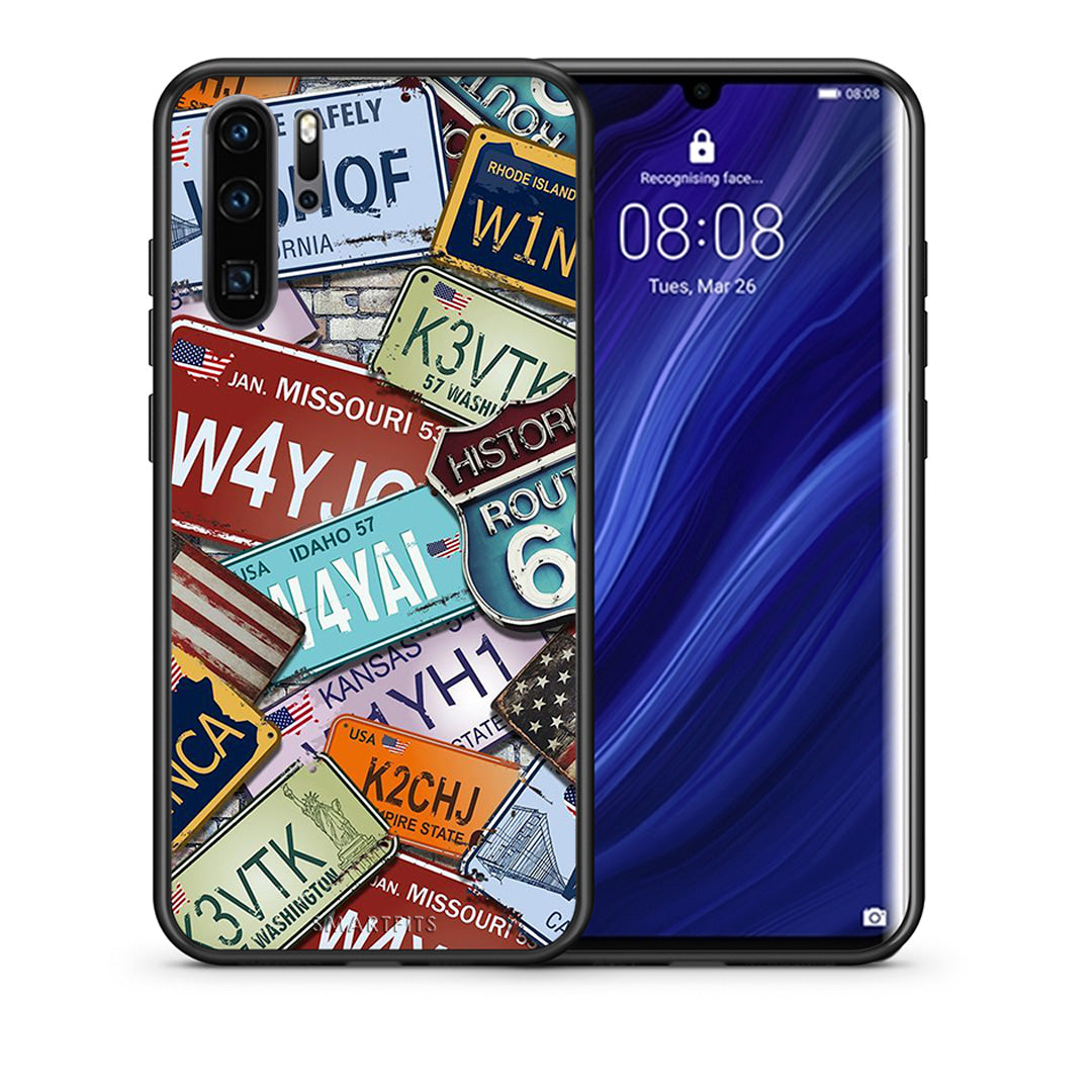 Θήκη Huawei P30 Pro Car Plates από τη Smartfits με σχέδιο στο πίσω μέρος και μαύρο περίβλημα | Huawei P30 Pro Car Plates case with colorful back and black bezels
