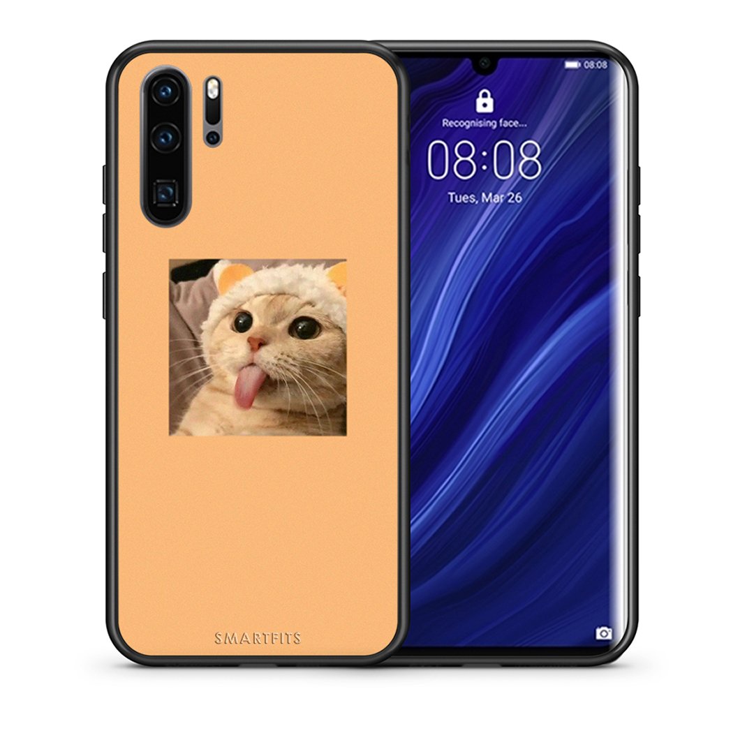 Θήκη Huawei P30 Pro Cat Tongue από τη Smartfits με σχέδιο στο πίσω μέρος και μαύρο περίβλημα | Huawei P30 Pro Cat Tongue case with colorful back and black bezels