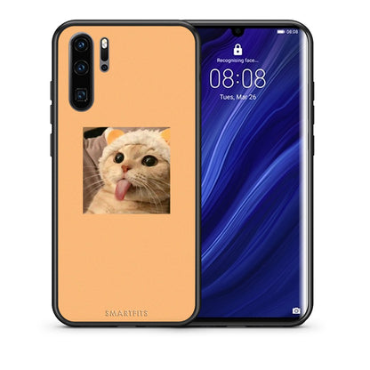 Θήκη Huawei P30 Pro Cat Tongue από τη Smartfits με σχέδιο στο πίσω μέρος και μαύρο περίβλημα | Huawei P30 Pro Cat Tongue case with colorful back and black bezels