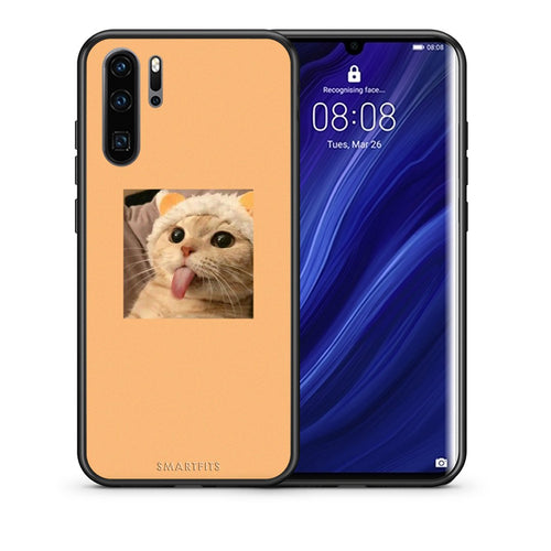 Θήκη Huawei P30 Pro Cat Tongue από τη Smartfits με σχέδιο στο πίσω μέρος και μαύρο περίβλημα | Huawei P30 Pro Cat Tongue case with colorful back and black bezels
