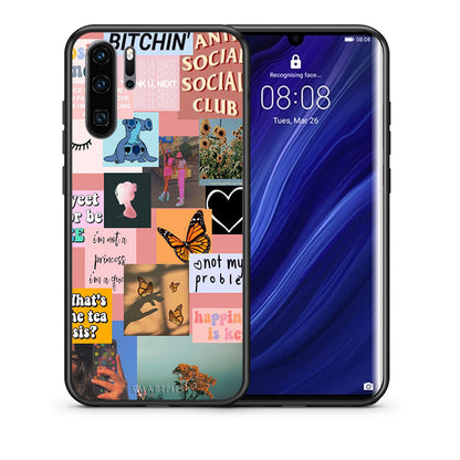 Θήκη Αγίου Βαλεντίνου Huawei P30 Pro Collage Bitchin από τη Smartfits με σχέδιο στο πίσω μέρος και μαύρο περίβλημα | Huawei P30 Pro Collage Bitchin case with colorful back and black bezels