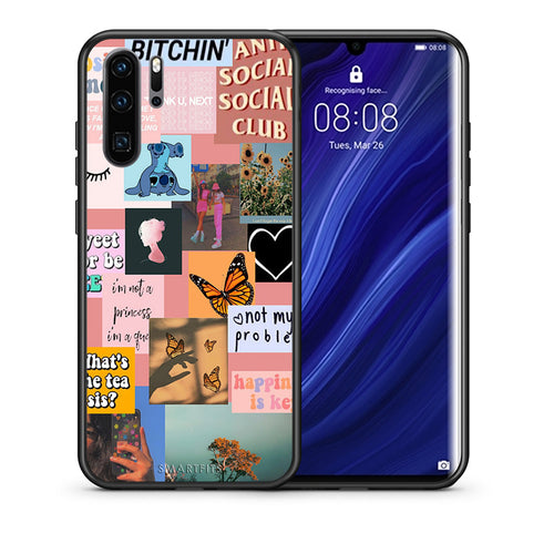 Θήκη Αγίου Βαλεντίνου Huawei P30 Pro Collage Bitchin από τη Smartfits με σχέδιο στο πίσω μέρος και μαύρο περίβλημα | Huawei P30 Pro Collage Bitchin case with colorful back and black bezels