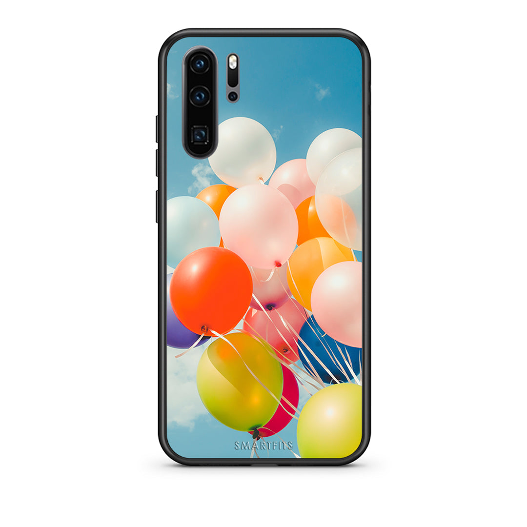 Huawei P30 Pro Colorful Balloons θήκη από τη Smartfits με σχέδιο στο πίσω μέρος και μαύρο περίβλημα | Smartphone case with colorful back and black bezels by Smartfits