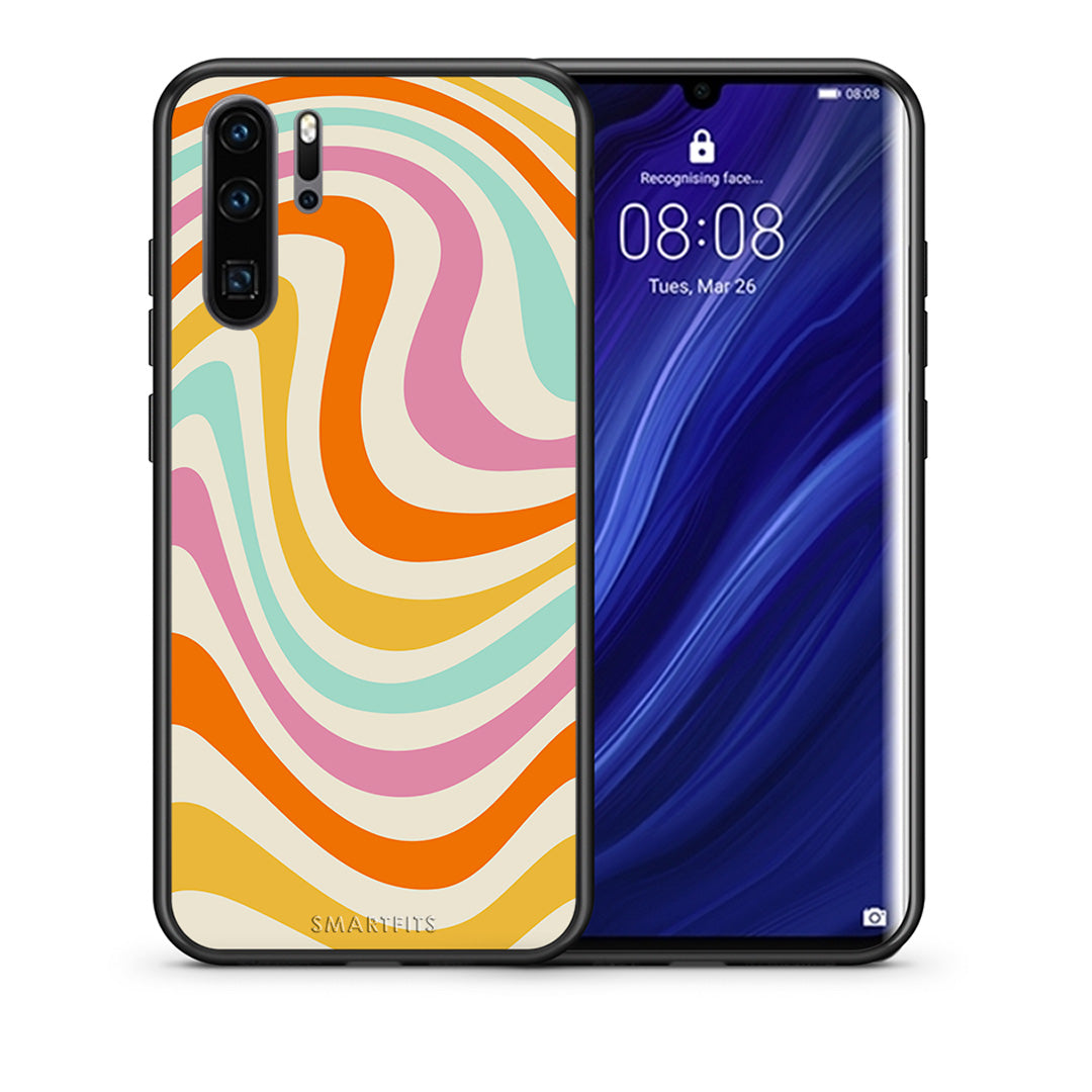 Θήκη Huawei P30 Pro Colourful Waves από τη Smartfits με σχέδιο στο πίσω μέρος και μαύρο περίβλημα | Huawei P30 Pro Colourful Waves case with colorful back and black bezels