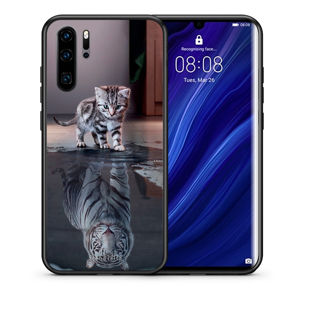 Θήκη Huawei P30 Pro Tiger Cute από τη Smartfits με σχέδιο στο πίσω μέρος και μαύρο περίβλημα | Huawei P30 Pro Tiger Cute case with colorful back and black bezels