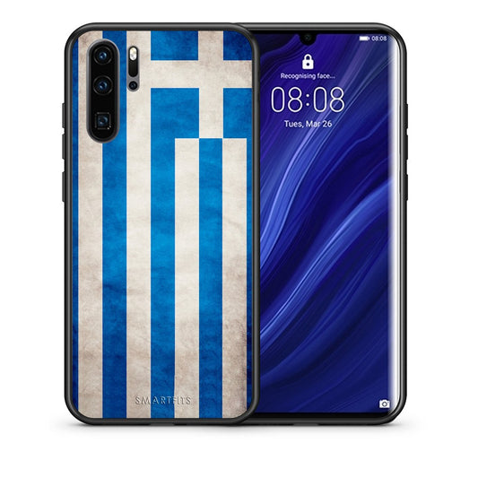 Θήκη Huawei P30 Pro Greek Flag από τη Smartfits με σχέδιο στο πίσω μέρος και μαύρο περίβλημα | Huawei P30 Pro Greek Flag case with colorful back and black bezels