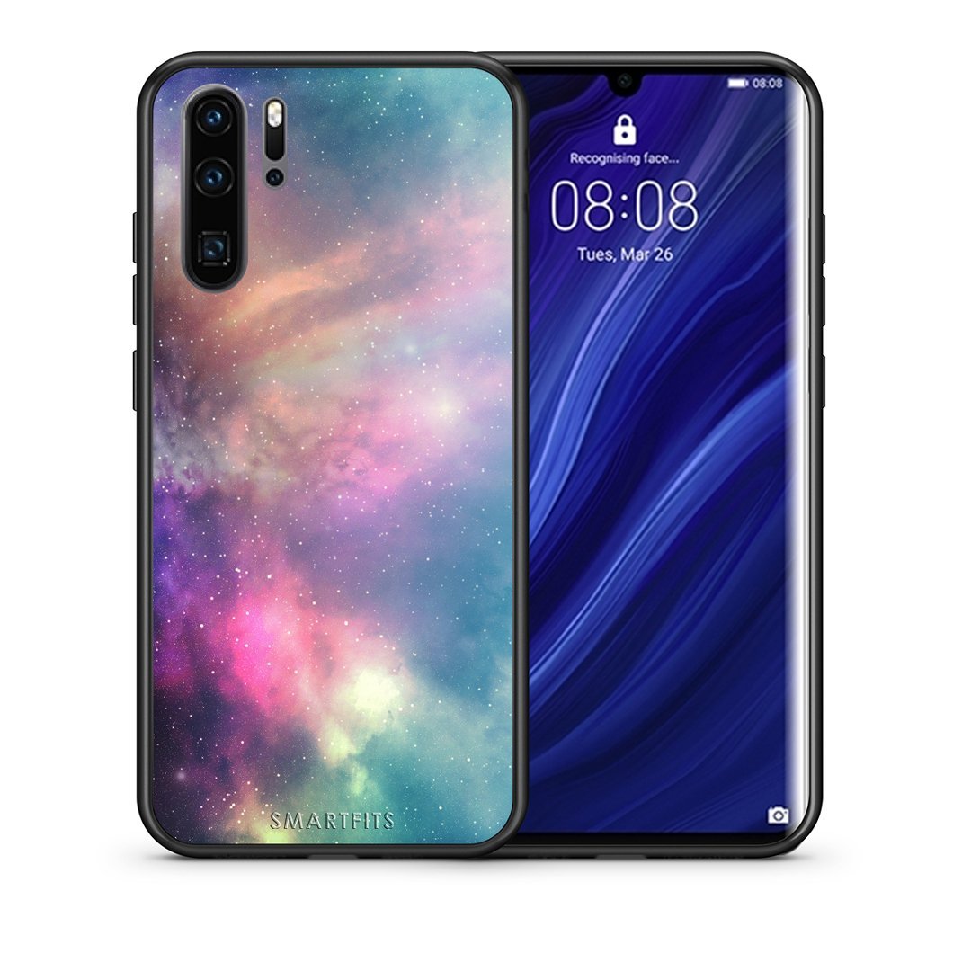 Θήκη Huawei P30 Pro Rainbow Galaxy από τη Smartfits με σχέδιο στο πίσω μέρος και μαύρο περίβλημα | Huawei P30 Pro Rainbow Galaxy case with colorful back and black bezels