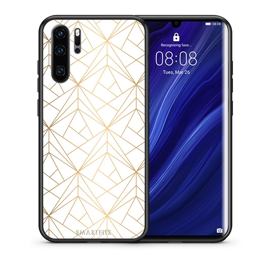 Θήκη Huawei P30 Pro Luxury White Geometric από τη Smartfits με σχέδιο στο πίσω μέρος και μαύρο περίβλημα | Huawei P30 Pro Luxury White Geometric case with colorful back and black bezels