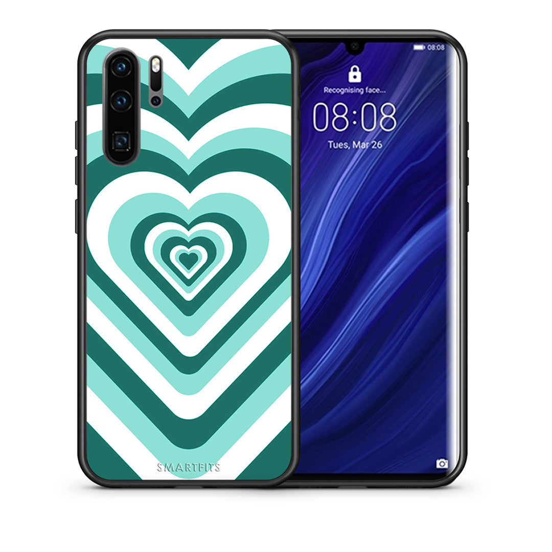 Θήκη Huawei P30 Pro Green Hearts από τη Smartfits με σχέδιο στο πίσω μέρος και μαύρο περίβλημα | Huawei P30 Pro Green Hearts case with colorful back and black bezels