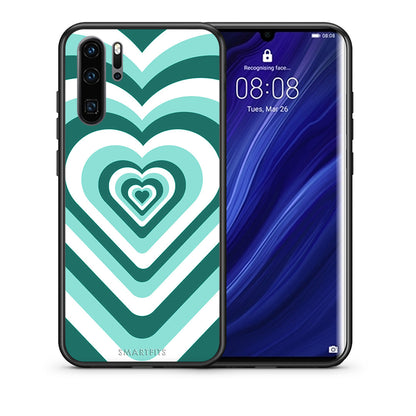 Θήκη Huawei P30 Pro Green Hearts από τη Smartfits με σχέδιο στο πίσω μέρος και μαύρο περίβλημα | Huawei P30 Pro Green Hearts case with colorful back and black bezels