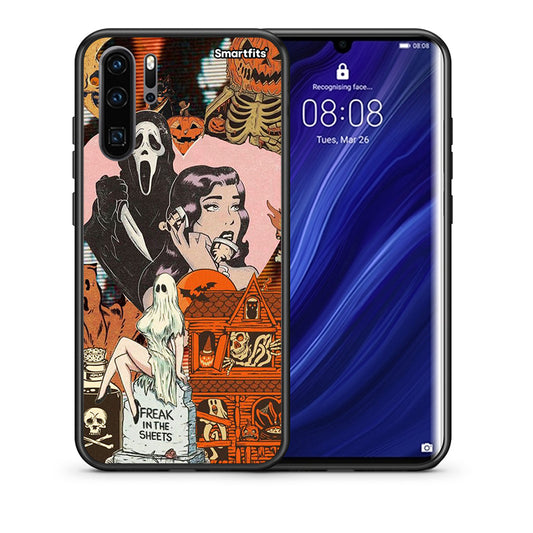 Θήκη Huawei P30 Pro Halloween Collage από τη Smartfits με σχέδιο στο πίσω μέρος και μαύρο περίβλημα | Huawei P30 Pro Halloween Collage case with colorful back and black bezels