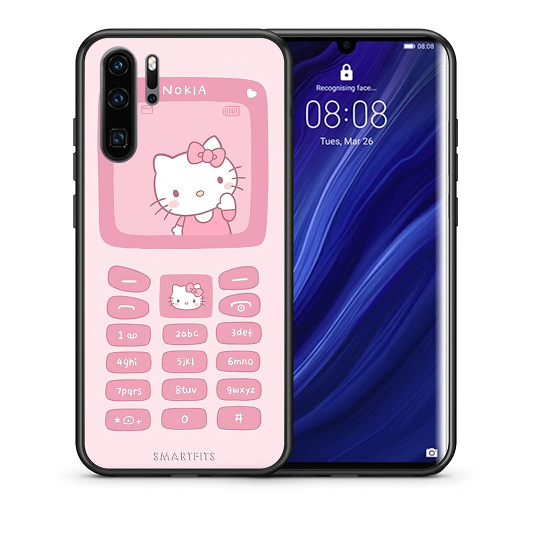 Θήκη Αγίου Βαλεντίνου Huawei P30 Pro Hello Kitten από τη Smartfits με σχέδιο στο πίσω μέρος και μαύρο περίβλημα | Huawei P30 Pro Hello Kitten case with colorful back and black bezels
