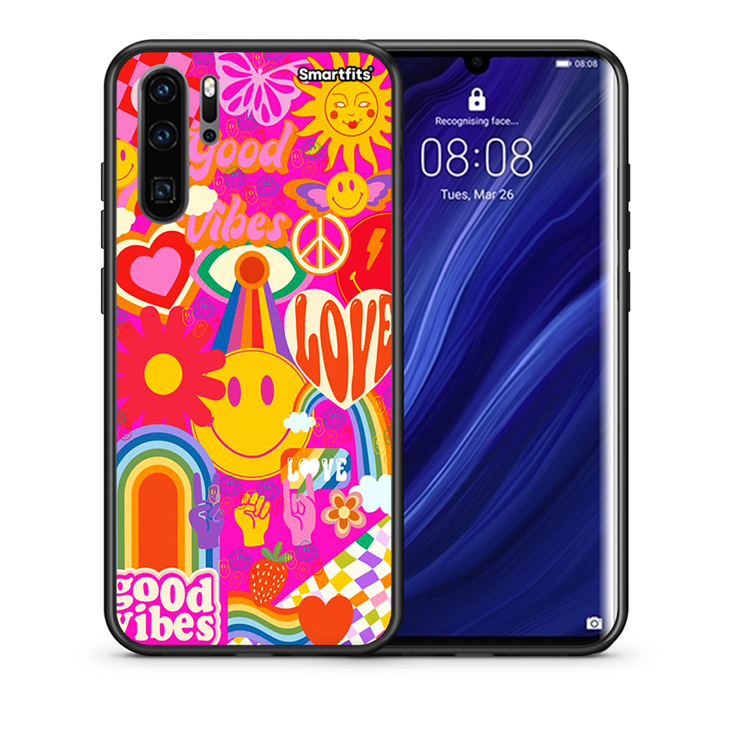 Θήκη Huawei P30 Pro Hippie Love από τη Smartfits με σχέδιο στο πίσω μέρος και μαύρο περίβλημα | Huawei P30 Pro Hippie Love case with colorful back and black bezels