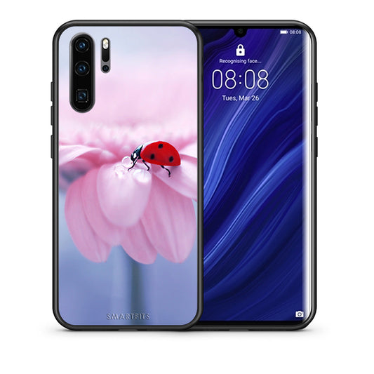 Θήκη Huawei P30 Pro Ladybug Flower από τη Smartfits με σχέδιο στο πίσω μέρος και μαύρο περίβλημα | Huawei P30 Pro Ladybug Flower case with colorful back and black bezels