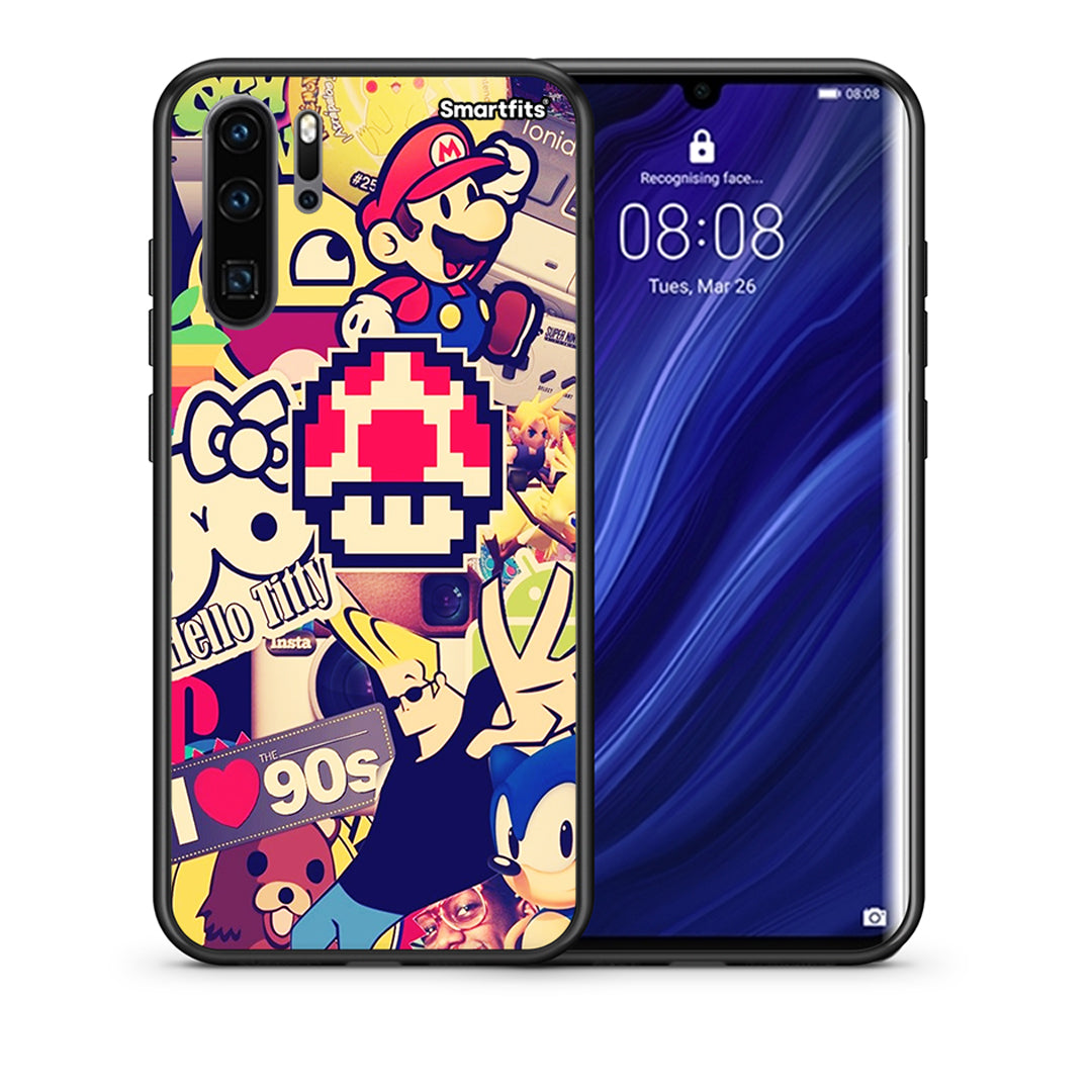 Θήκη Huawei P30 Pro Love The 90s από τη Smartfits με σχέδιο στο πίσω μέρος και μαύρο περίβλημα | Huawei P30 Pro Love The 90s case with colorful back and black bezels