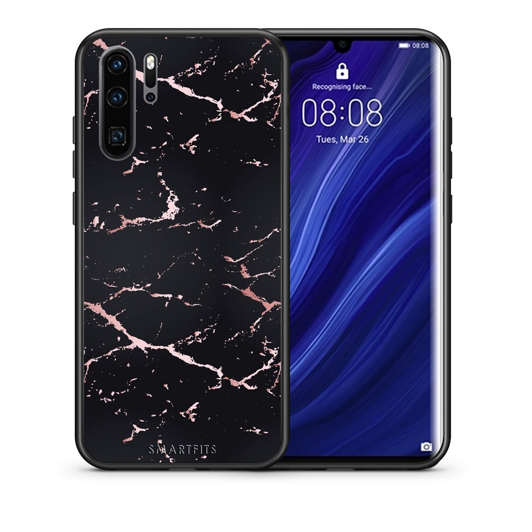 Θήκη Huawei P30 Pro Black Rosegold Marble από τη Smartfits με σχέδιο στο πίσω μέρος και μαύρο περίβλημα | Huawei P30 Pro Black Rosegold Marble case with colorful back and black bezels