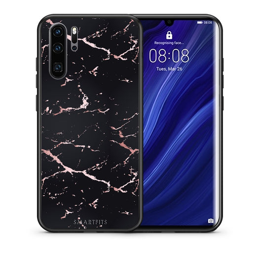 Θήκη Huawei P30 Pro Black Rosegold Marble από τη Smartfits με σχέδιο στο πίσω μέρος και μαύρο περίβλημα | Huawei P30 Pro Black Rosegold Marble case with colorful back and black bezels