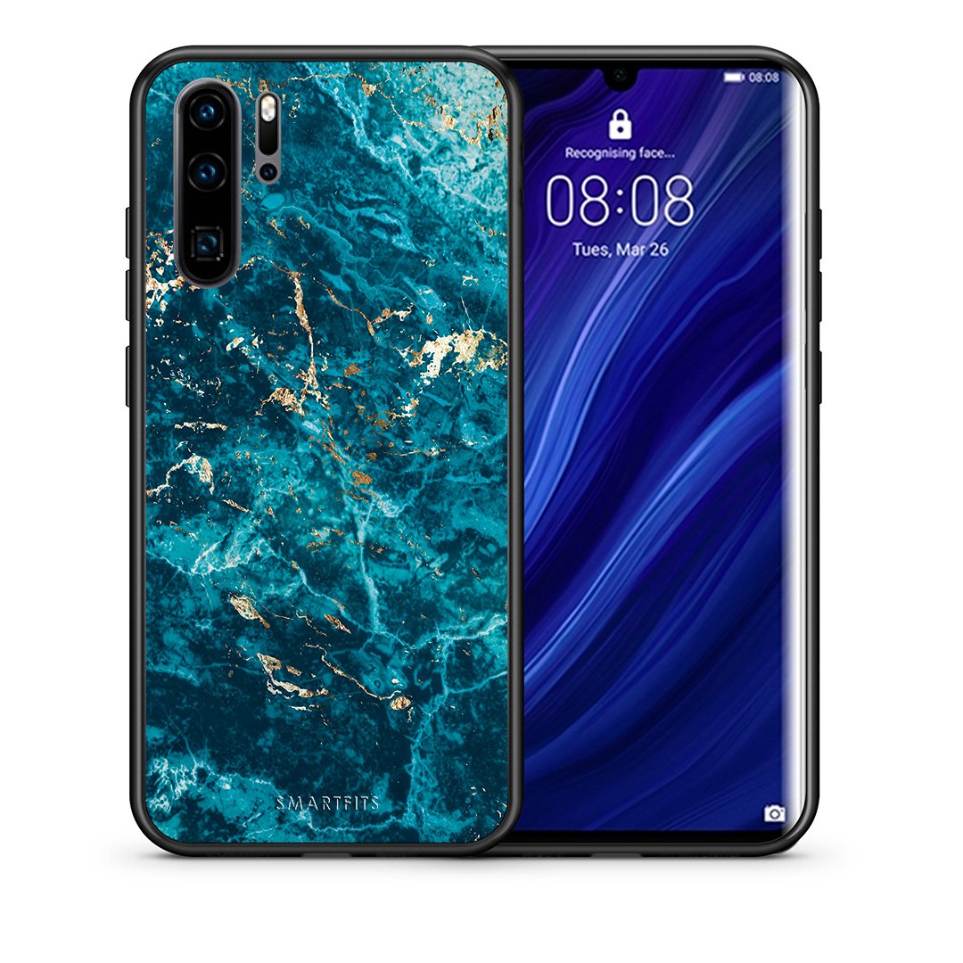 Θήκη Huawei P30 Pro Marble Blue από τη Smartfits με σχέδιο στο πίσω μέρος και μαύρο περίβλημα | Huawei P30 Pro Marble Blue case with colorful back and black bezels