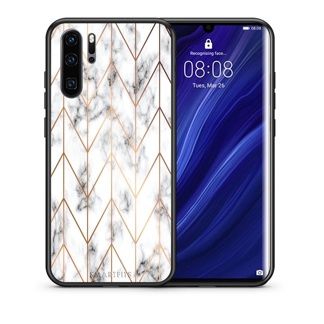 Θήκη Huawei P30 Pro Gold Geometric Marble από τη Smartfits με σχέδιο στο πίσω μέρος και μαύρο περίβλημα | Huawei P30 Pro Gold Geometric Marble case with colorful back and black bezels