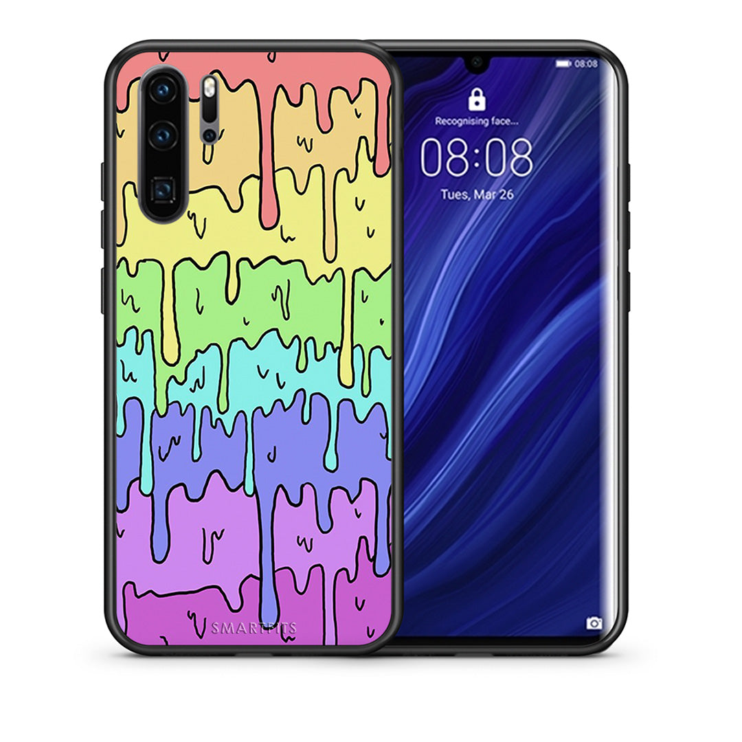 Θήκη Huawei P30 Pro Melting Rainbow από τη Smartfits με σχέδιο στο πίσω μέρος και μαύρο περίβλημα | Huawei P30 Pro Melting Rainbow case with colorful back and black bezels