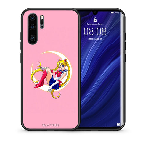 Θήκη Huawei P30 Pro Moon Girl από τη Smartfits με σχέδιο στο πίσω μέρος και μαύρο περίβλημα | Huawei P30 Pro Moon Girl case with colorful back and black bezels