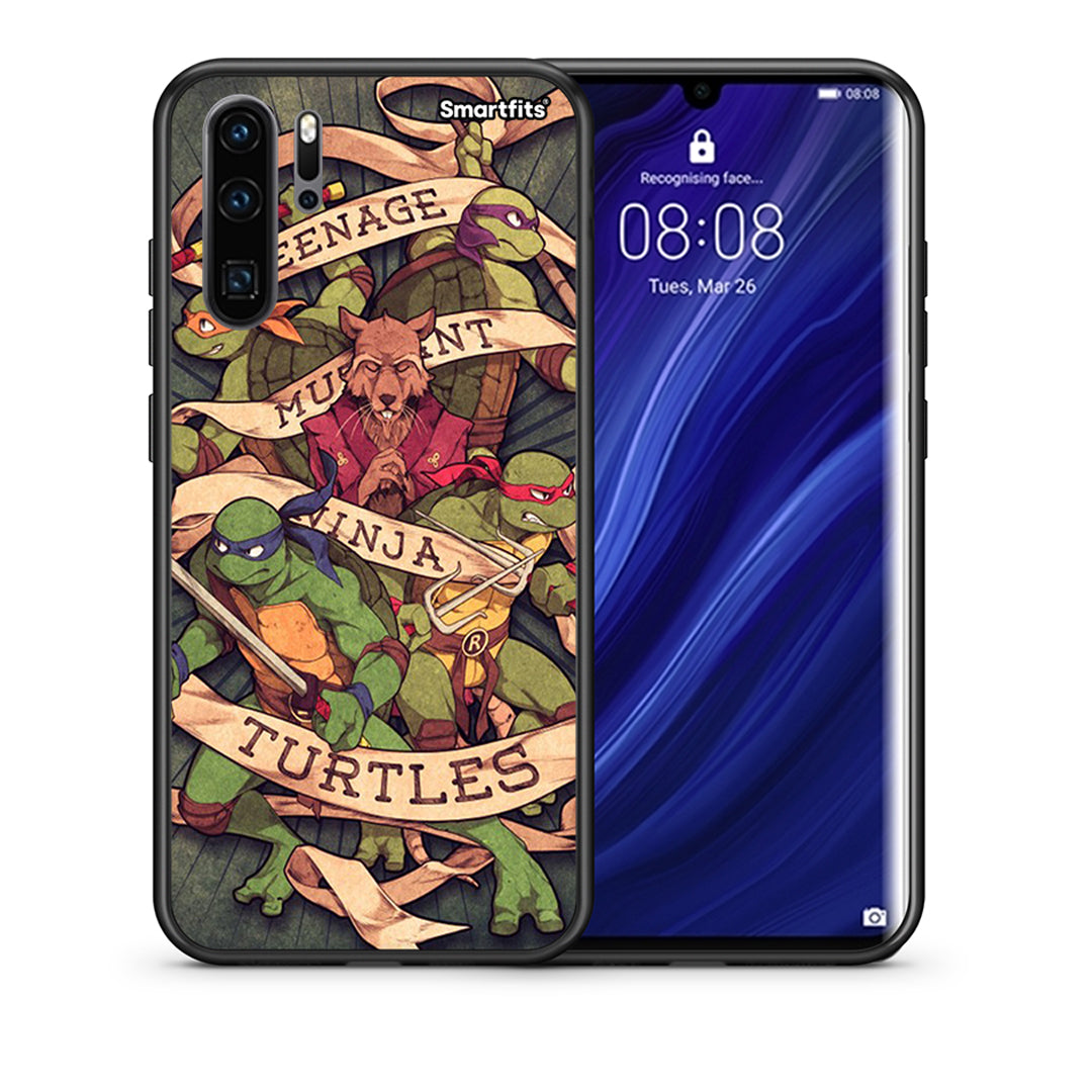 Θήκη Huawei P30 Pro Ninja Turtles από τη Smartfits με σχέδιο στο πίσω μέρος και μαύρο περίβλημα | Huawei P30 Pro Ninja Turtles case with colorful back and black bezels
