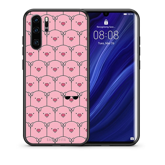 Θήκη Huawei P30 Pro Pig Glasses από τη Smartfits με σχέδιο στο πίσω μέρος και μαύρο περίβλημα | Huawei P30 Pro Pig Glasses case with colorful back and black bezels
