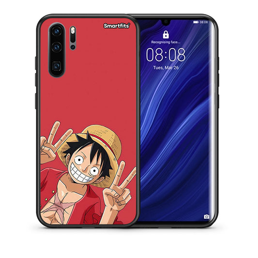 Θήκη Huawei P30 Pro Pirate Luffy από τη Smartfits με σχέδιο στο πίσω μέρος και μαύρο περίβλημα | Huawei P30 Pro Pirate Luffy case with colorful back and black bezels