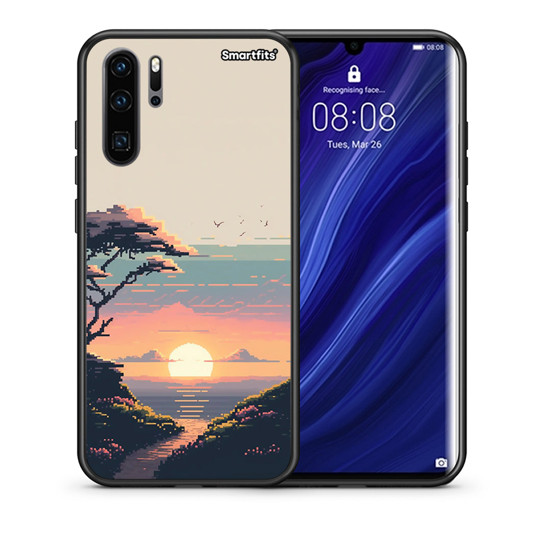 Θήκη Huawei P30 Pro Pixel Sunset από τη Smartfits με σχέδιο στο πίσω μέρος και μαύρο περίβλημα | Huawei P30 Pro Pixel Sunset case with colorful back and black bezels