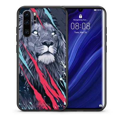 Θήκη Huawei P30 Pro Lion Designer PopArt από τη Smartfits με σχέδιο στο πίσω μέρος και μαύρο περίβλημα | Huawei P30 Pro Lion Designer PopArt case with colorful back and black bezels