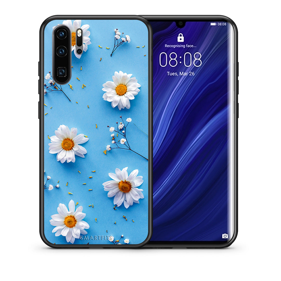Θήκη Huawei P30 Pro Real Daisies από τη Smartfits με σχέδιο στο πίσω μέρος και μαύρο περίβλημα | Huawei P30 Pro Real Daisies case with colorful back and black bezels