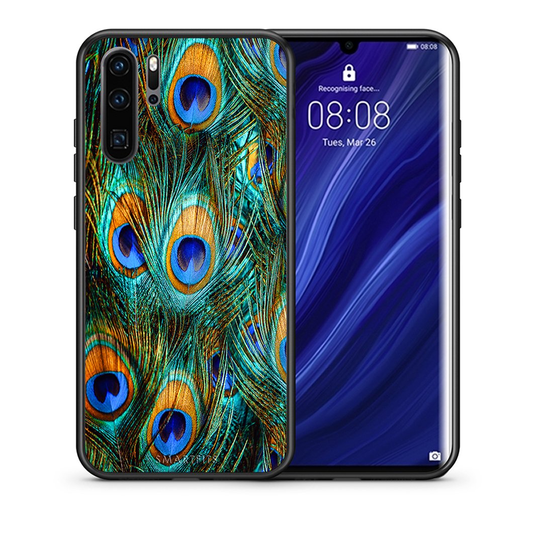 Θήκη Huawei P30 Pro Real Peacock Feathers από τη Smartfits με σχέδιο στο πίσω μέρος και μαύρο περίβλημα | Huawei P30 Pro Real Peacock Feathers case with colorful back and black bezels