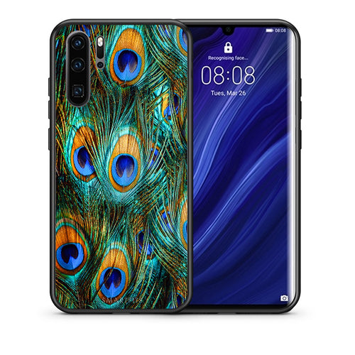 Θήκη Huawei P30 Pro Real Peacock Feathers από τη Smartfits με σχέδιο στο πίσω μέρος και μαύρο περίβλημα | Huawei P30 Pro Real Peacock Feathers case with colorful back and black bezels