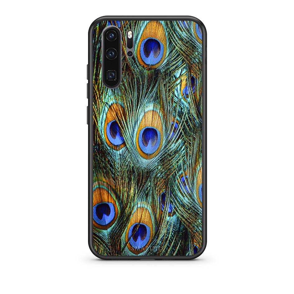 Huawei P30 Pro Real Peacock Feathers θήκη από τη Smartfits με σχέδιο στο πίσω μέρος και μαύρο περίβλημα | Smartphone case with colorful back and black bezels by Smartfits