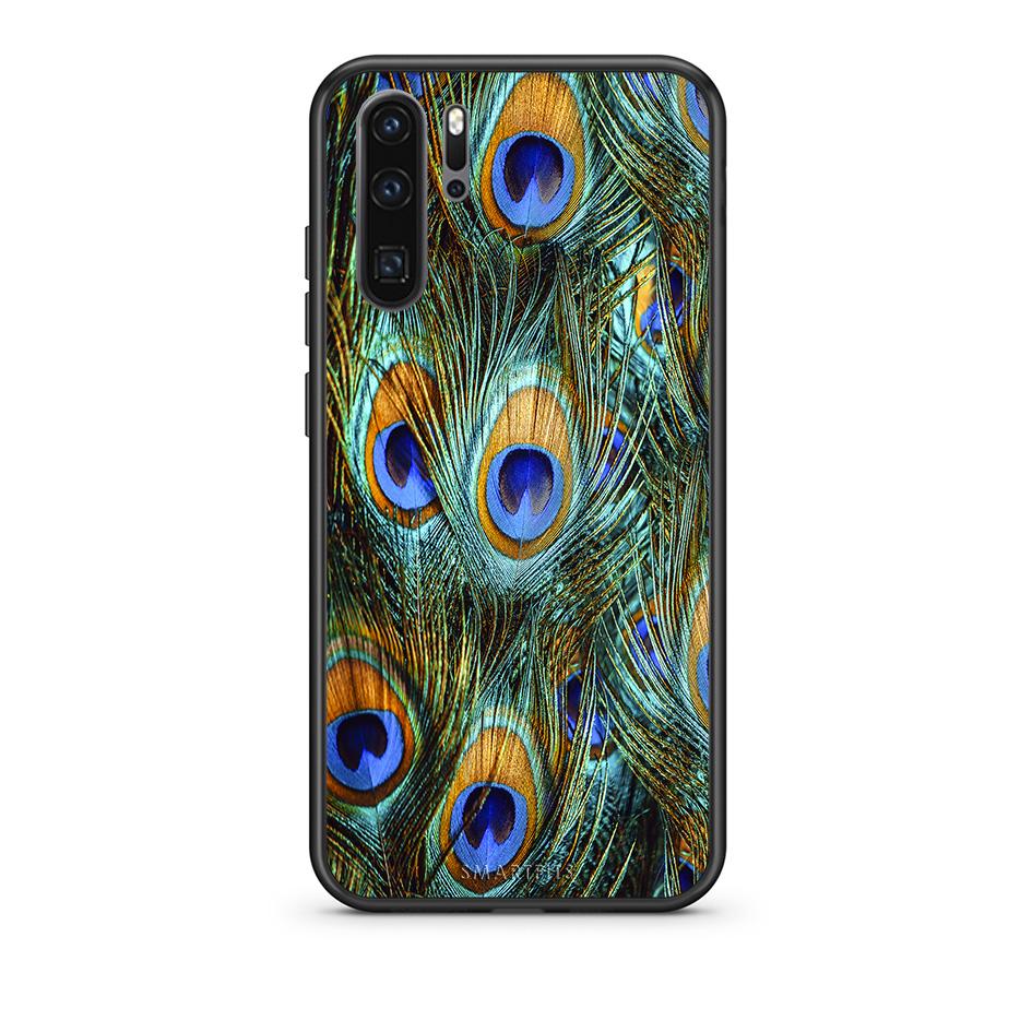 Huawei P30 Pro Real Peacock Feathers θήκη από τη Smartfits με σχέδιο στο πίσω μέρος και μαύρο περίβλημα | Smartphone case with colorful back and black bezels by Smartfits