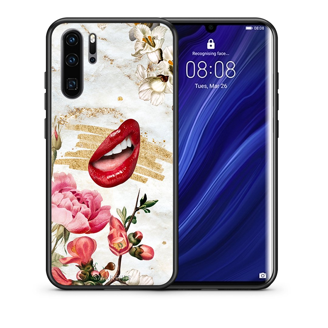 Θήκη Huawei P30 Pro Red Lips από τη Smartfits με σχέδιο στο πίσω μέρος και μαύρο περίβλημα | Huawei P30 Pro Red Lips case with colorful back and black bezels