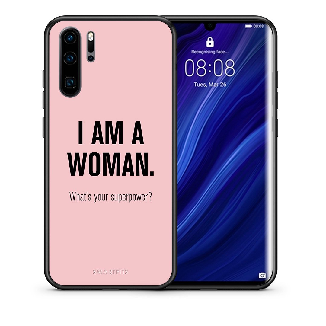 Θήκη Huawei P30 Pro Superpower Woman από τη Smartfits με σχέδιο στο πίσω μέρος και μαύρο περίβλημα | Huawei P30 Pro Superpower Woman case with colorful back and black bezels