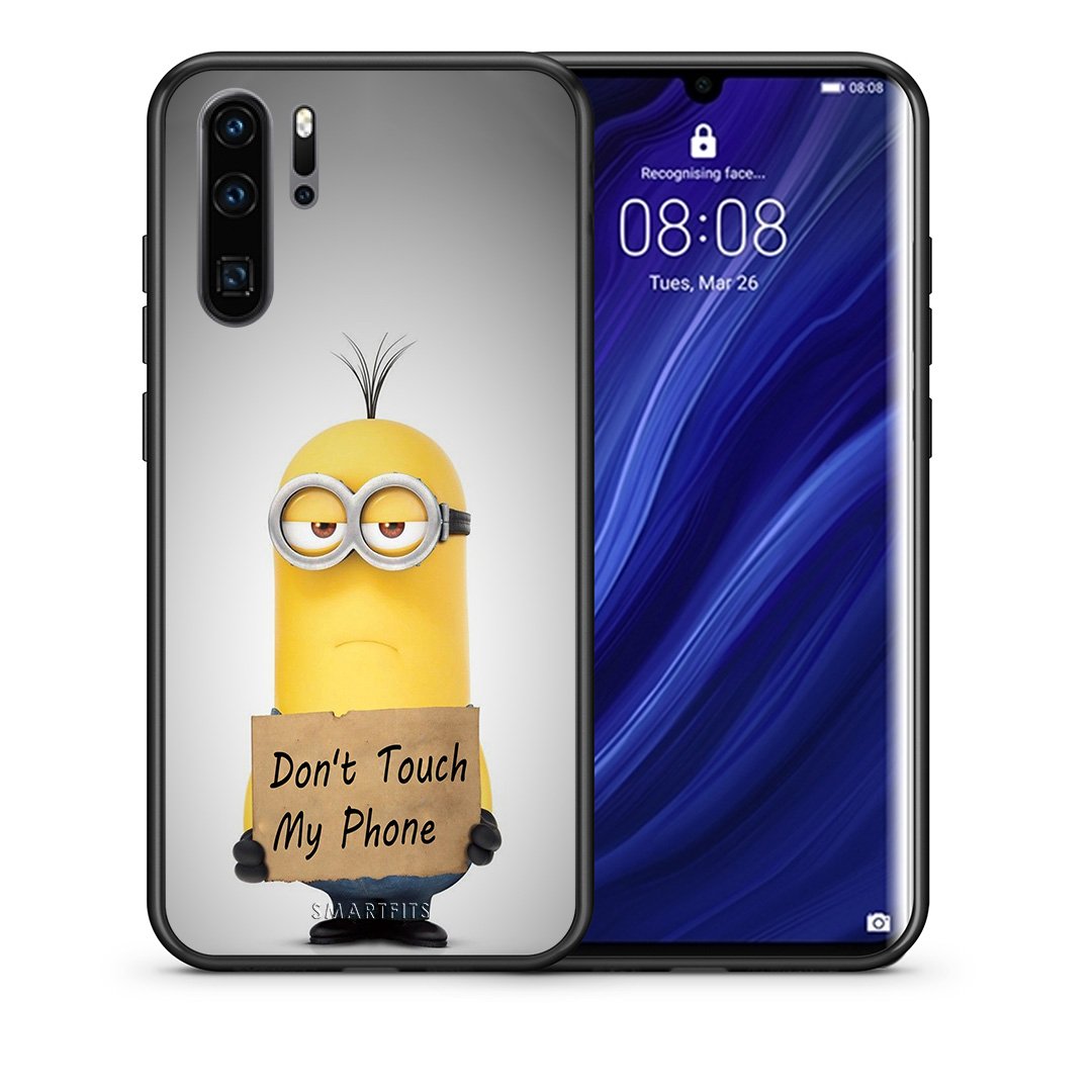 Θήκη Huawei P30 Pro Minion Text από τη Smartfits με σχέδιο στο πίσω μέρος και μαύρο περίβλημα | Huawei P30 Pro Minion Text case with colorful back and black bezels