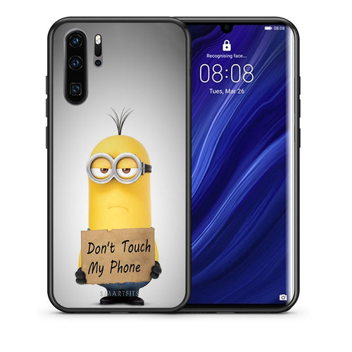 Θήκη Huawei P30 Pro Minion Text από τη Smartfits με σχέδιο στο πίσω μέρος και μαύρο περίβλημα | Huawei P30 Pro Minion Text case with colorful back and black bezels