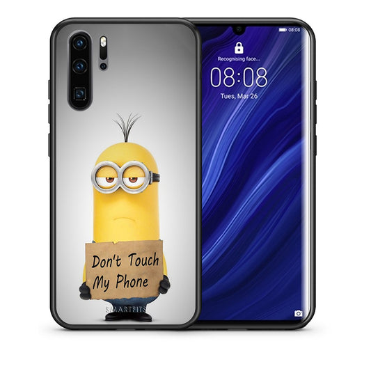 Θήκη Huawei P30 Pro Minion Text από τη Smartfits με σχέδιο στο πίσω μέρος και μαύρο περίβλημα | Huawei P30 Pro Minion Text case with colorful back and black bezels