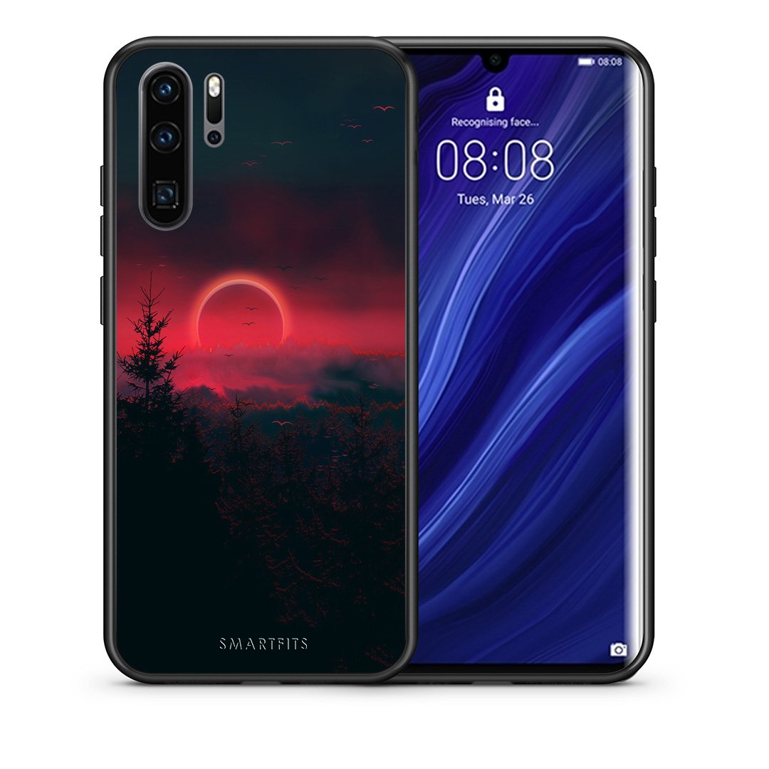 Θήκη Huawei P30 Pro Sunset Tropic από τη Smartfits με σχέδιο στο πίσω μέρος και μαύρο περίβλημα | Huawei P30 Pro Sunset Tropic case with colorful back and black bezels